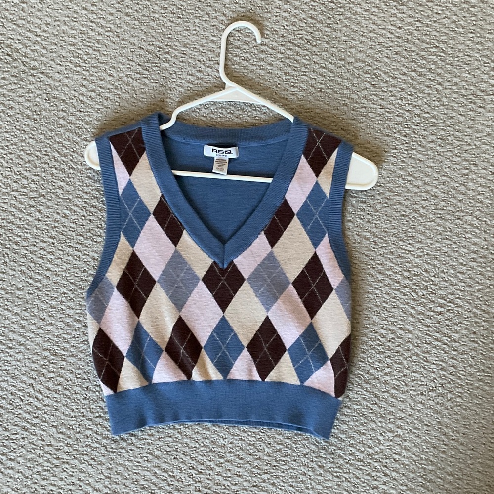 RSQ Blue and Pink Argyle Sweater Vest